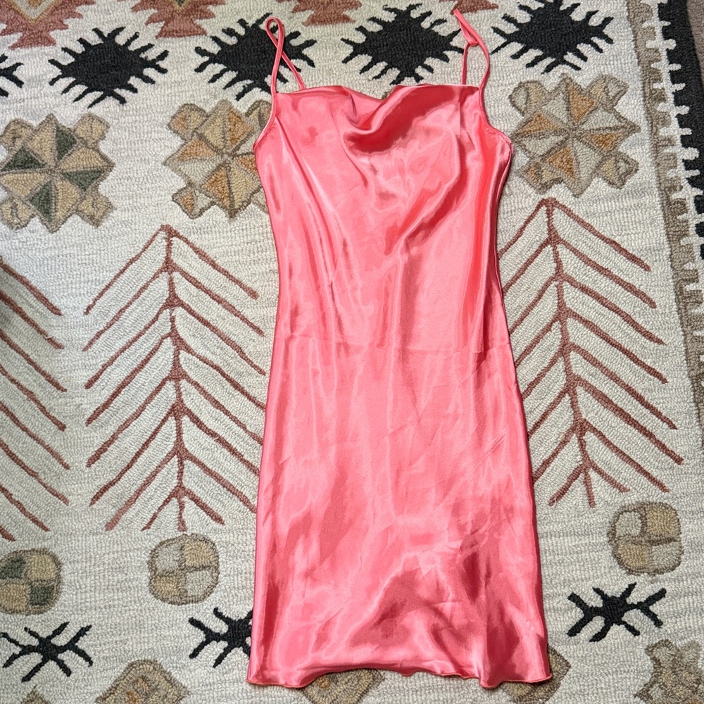 Bebe Silky Sleeveless Mini Cowl Neck Dress, Coral S - Picture 4 of 6